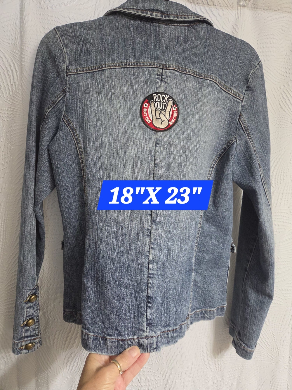 Vintage Y2K Light Blue Denim Jacket With Brass Buttons.